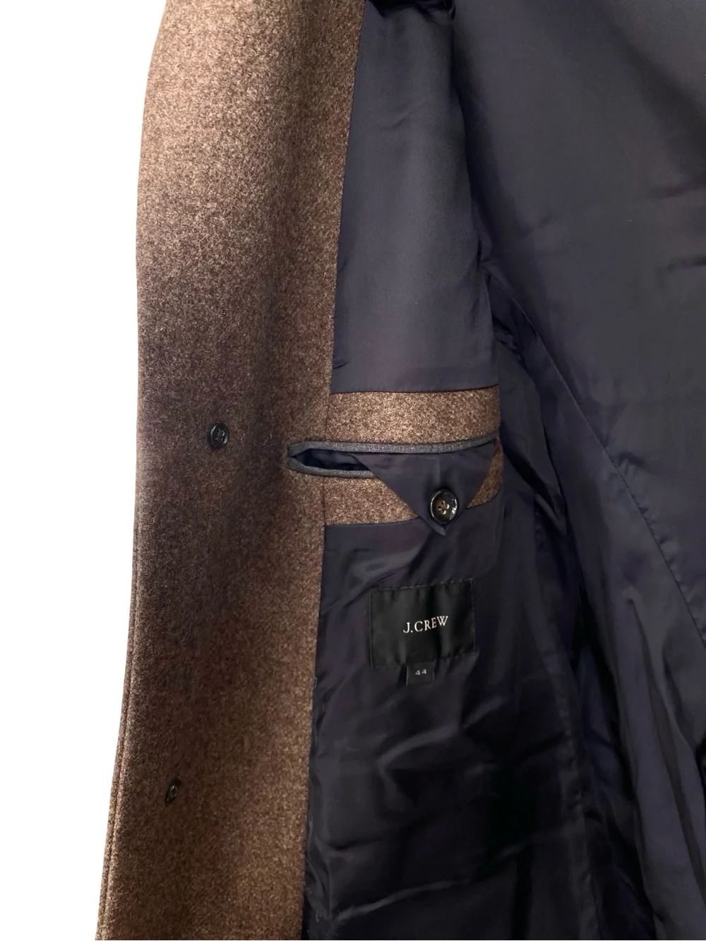 J. Crew Men’s Ludlow Marling & Evans Brown Wool Long Top Coat Size 44